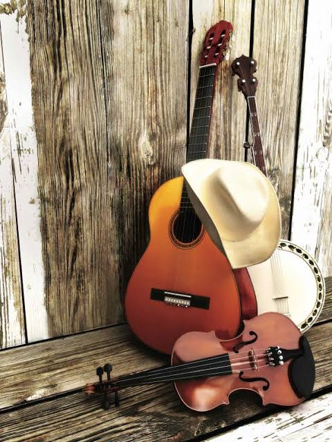 Guitars, violin and cowboy hat